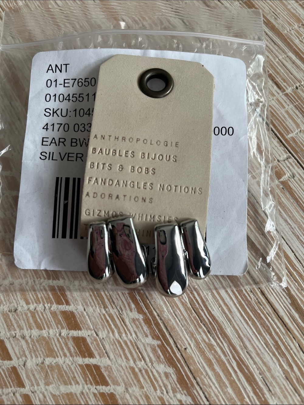 Anthropologie Polished Silver Sculptural Clip Earrings